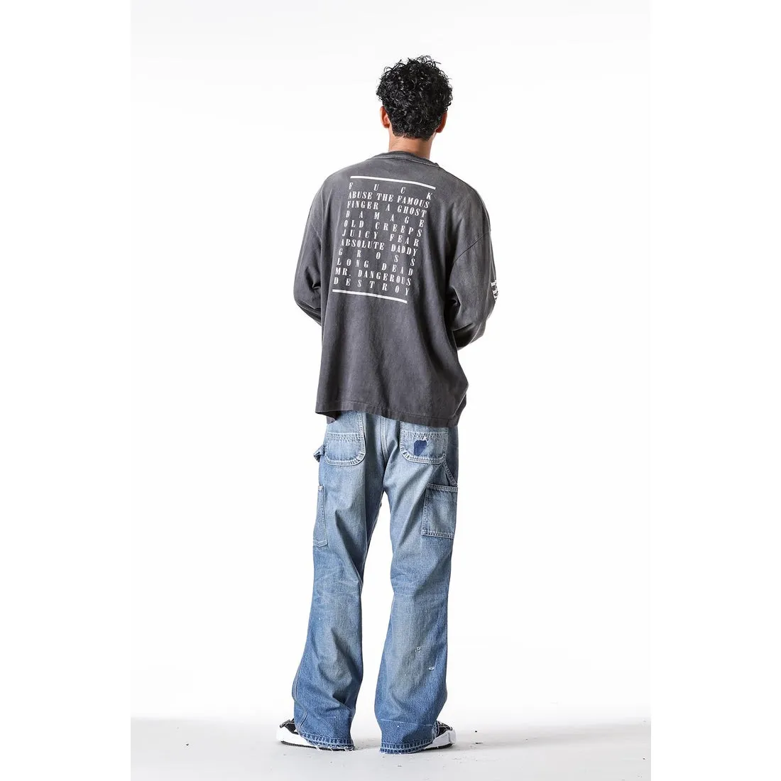 SAINT Mxxxxxx LS TEE/TEMPEST/BLK 'TEMPEST SAINT' Storm Religious Saints Cracked Retro Vulcanized Heavy Wash Long Sleeves Washed Black S-XL Assute Dyeing Multi-bit Horse Fading Craftsmanship Grinding and Hanging Holes Full of Old Feeling Top Printing Craftsmanship Purchasing Level